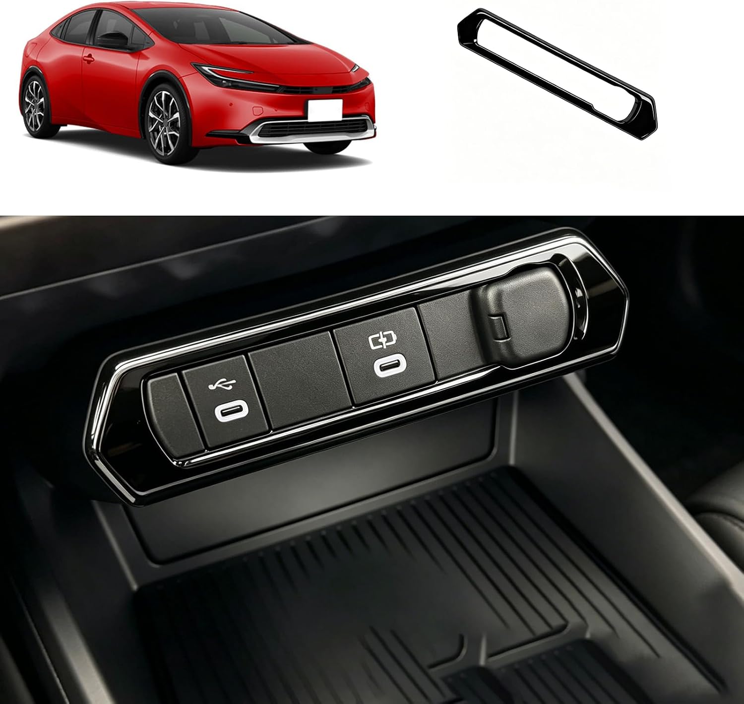 Cigarette Lighter Panel Cover Trim Compatible with Toyota Prius 2023 2024 Center Console USB Panel Cover Interior Car Accessories ABS 1PCS (Black)