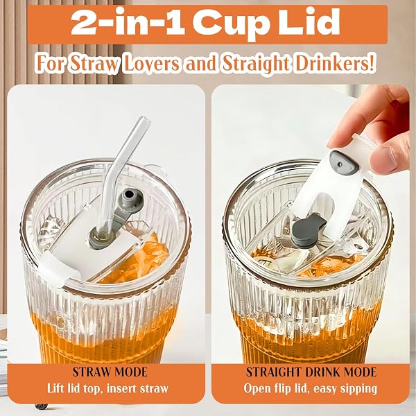 Lot de 2 gobelets en verre nervuré avec couvercle de 400 ml - 5