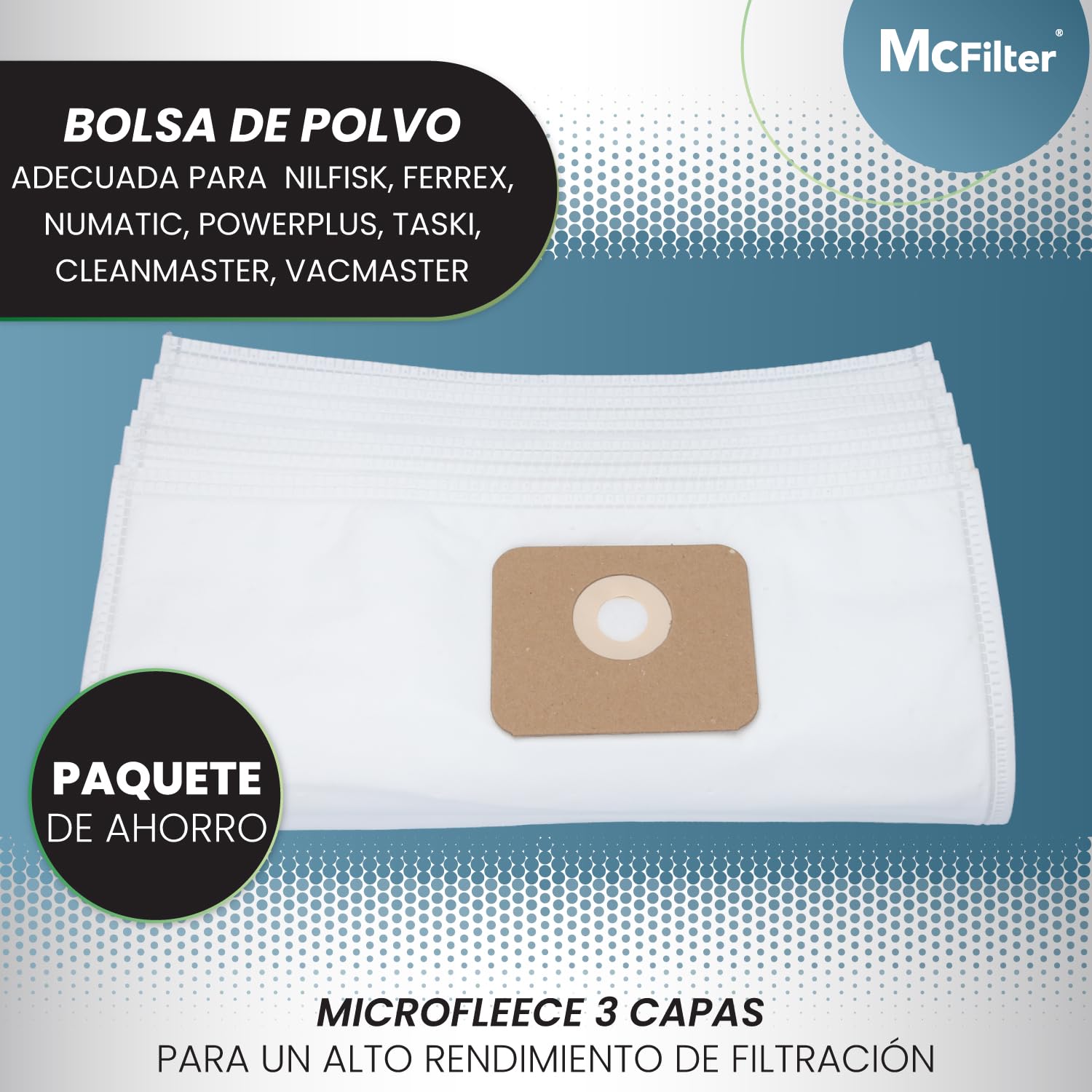 McFilter - 10 Bolsas de Polvo Compatibles con Nilfisk Multi 20, 30, Serie MULTI II 22 y 30 | Alternativa para 107402336 5715492061518