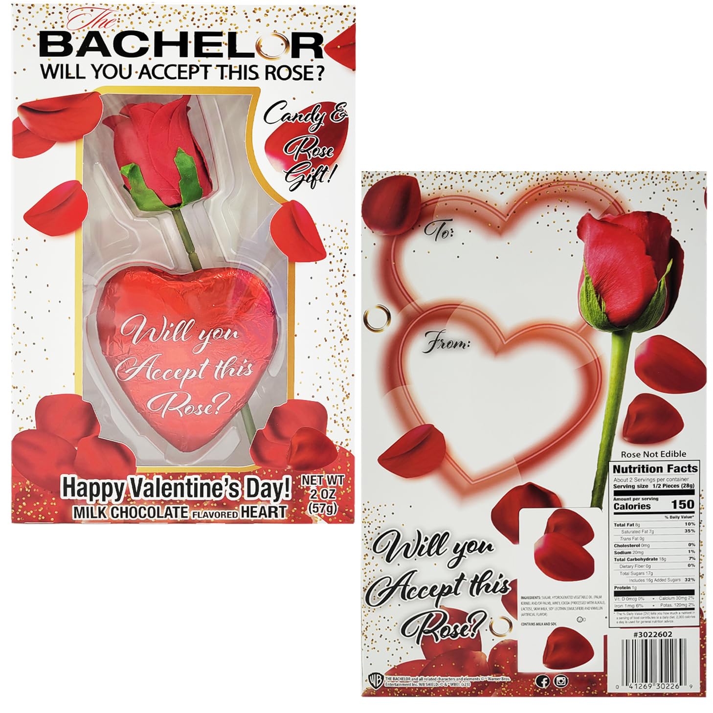 Valentine's Day Bachelor 8-Pack Heart-Shaped Chocolate and Rose Duo, Will You Accept This Rose