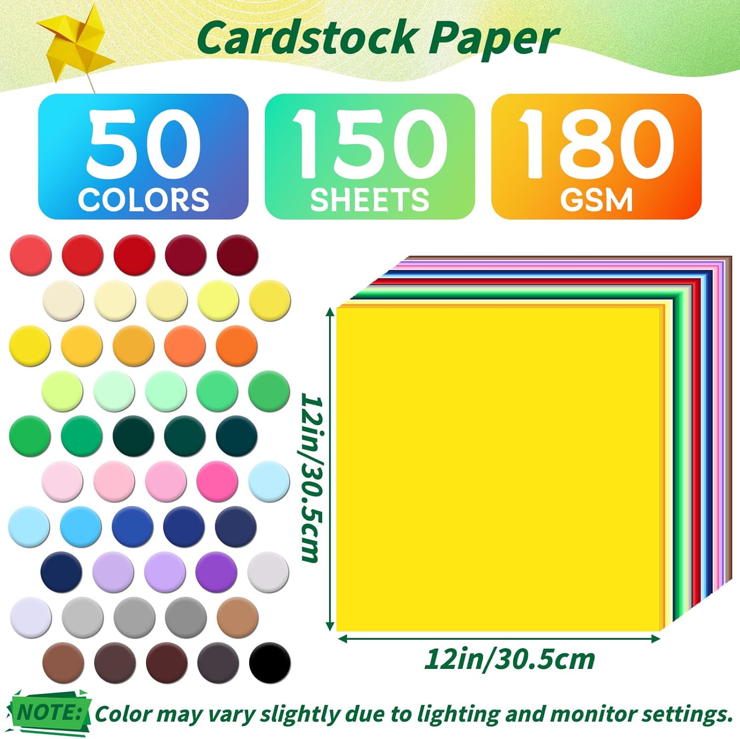 Oleitodh Colored Cardstock 50 Colors Bulk 150 Sheets,12" x 12" Cardstock Paper, 180 GSM, Perfect for Cricut, Scrapbooking, Crafts