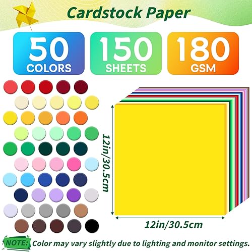 Miniatura 2 de Papel Cartulina de 50 Colores a Granel 12" x 12", 150 Hojas 250gsm/92 lb