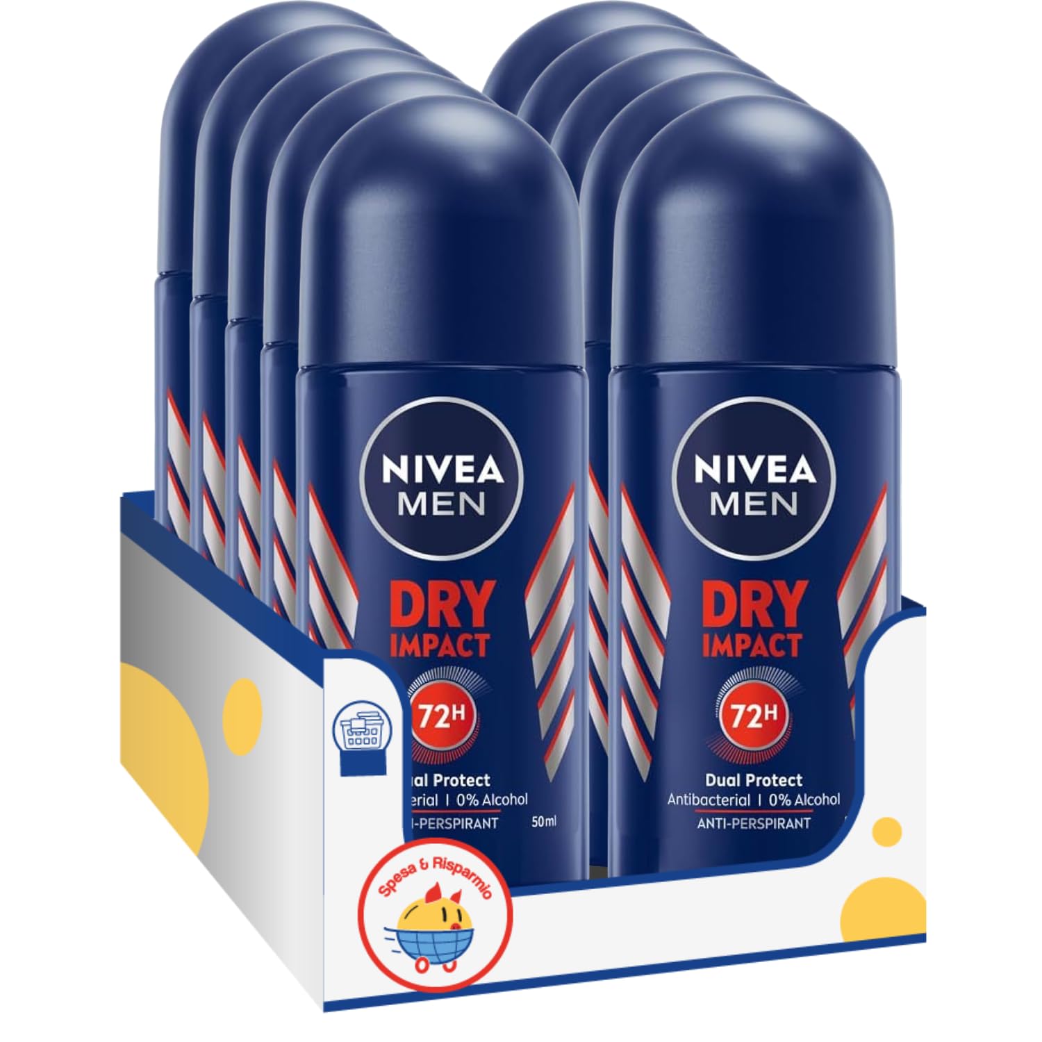 Deodorante Antitraspirante Roll-On Uomo – Protezione 72h contro Sudore e Odori – Formula Dual Protect – Formato 50ml – Variazioni 4/6/8/10 Pezzi (10)