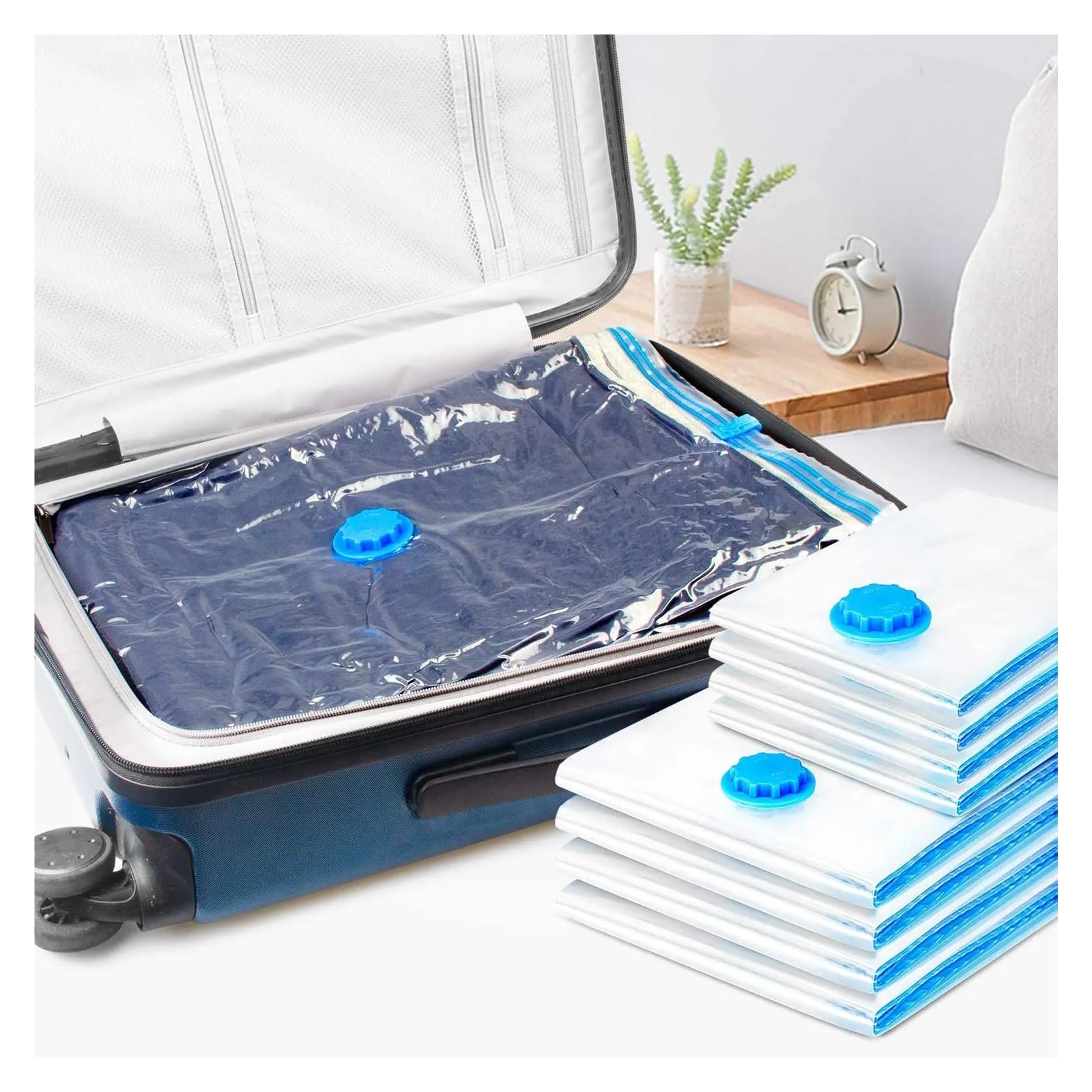 Sacchi sottovuoto Confezione da 4 sacchetti sottovuoto, più spazio, for risparmiare, compressione, sigillo da viaggio, cerniera for vestiti, cuscini, biancheria da letto, armadio, casa(4XBags with pum