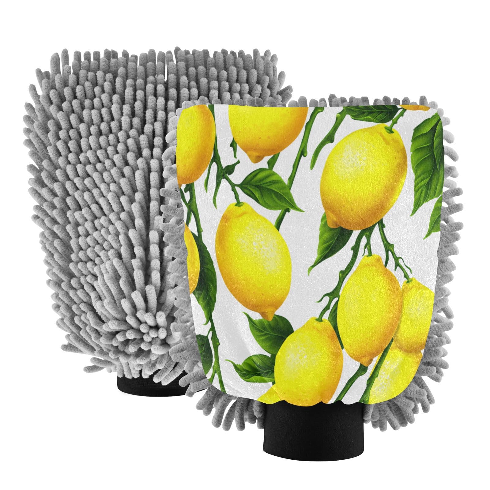 STAYTOP Fresh Lemon Car Wash Mitt Microfiber, 2Pcs Scratch Free Lint-Free, Premium Chenille Microfiber Mitt Car Wash Brush-L