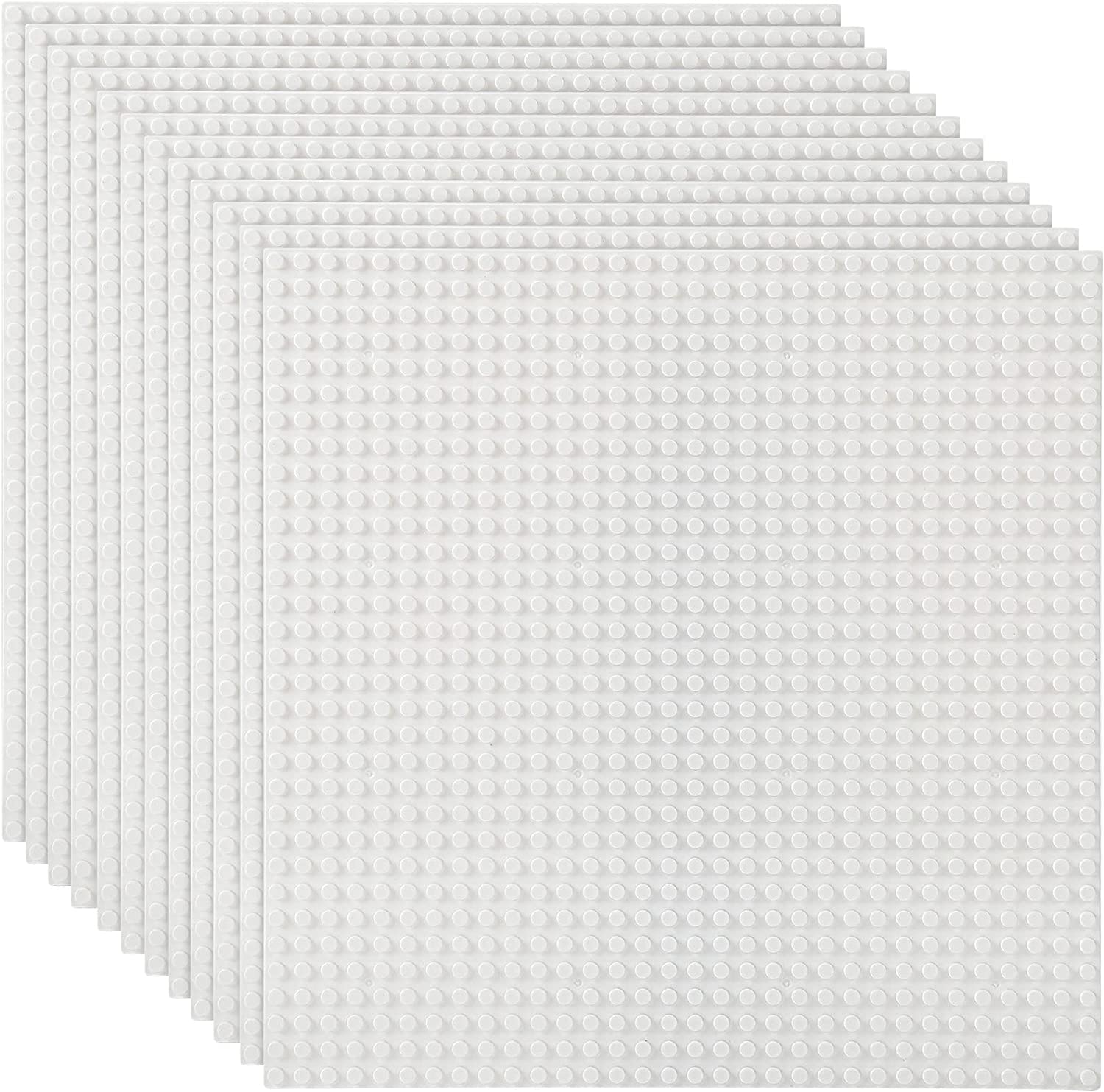 Lekebaby Classic Baseplates 10" x 10" Building Brick, 100% Compatible with All Major Brands Baseplate for Kids Play, Pack of 12 - White