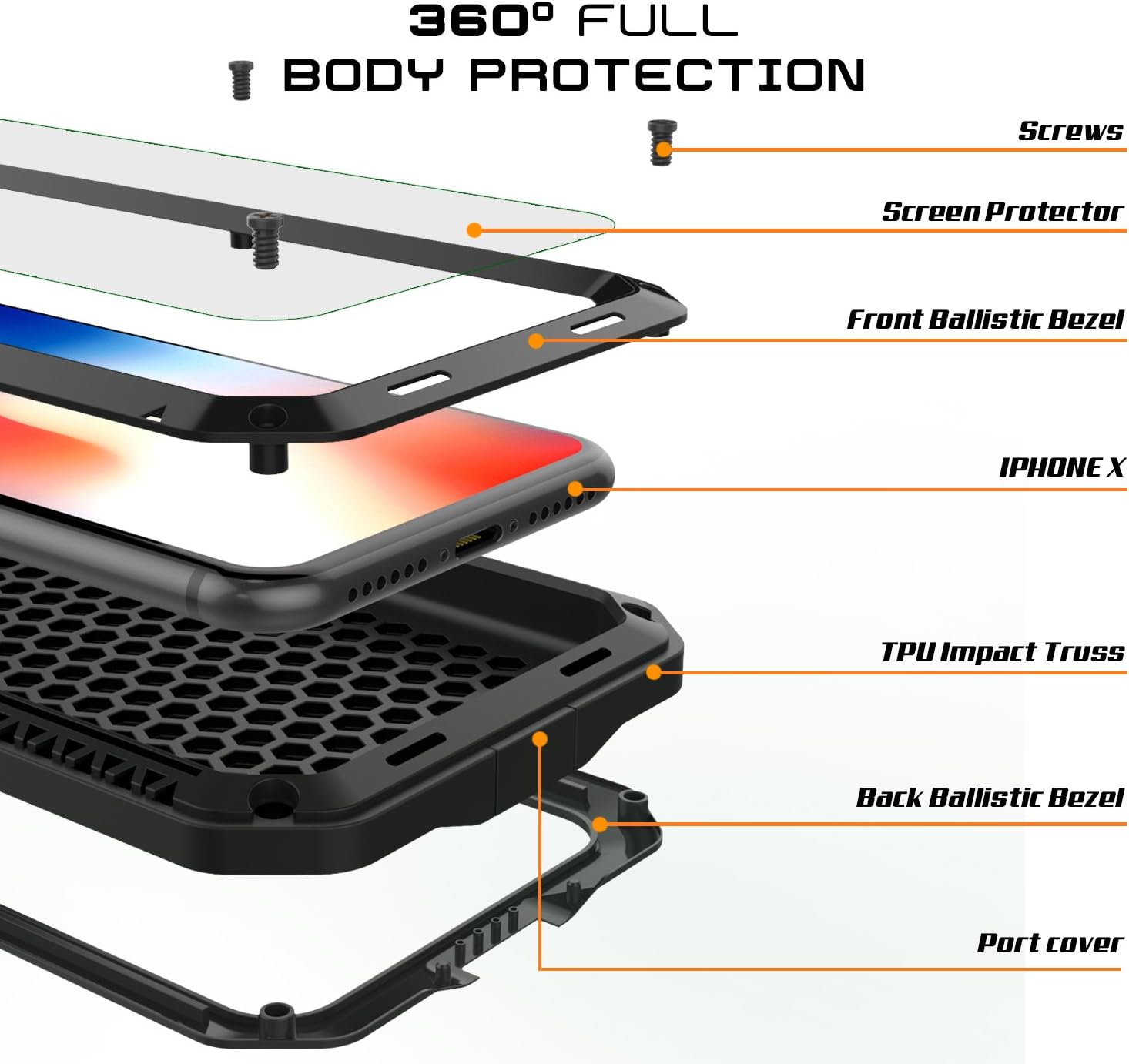 PunkCase Metal Case, Heavy Duty Military Grade Armor Cover [shock proof] Hard Aluminum & TPU Design W/Tempered Glass Screen Protector Compatible W/Apple iPhone XS [Black]
