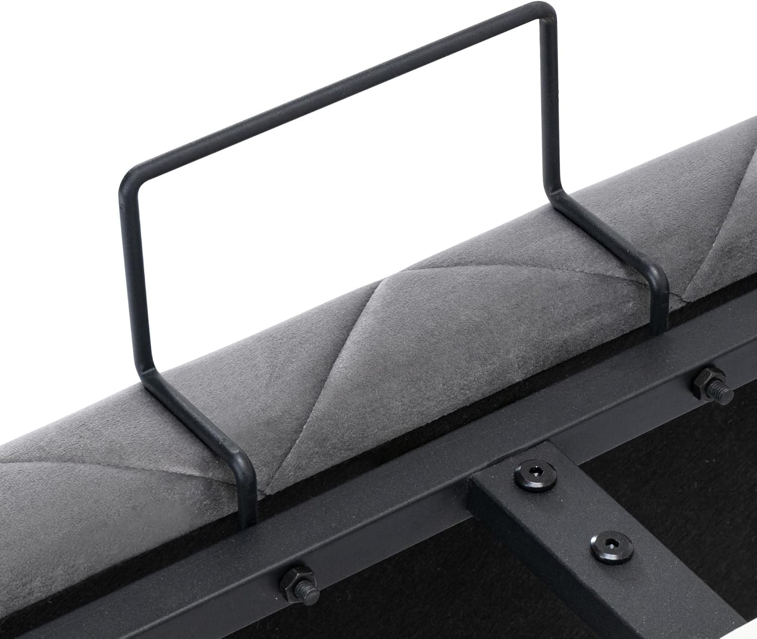 Close-up of the mattress retainer bar on the Moimhear Upholstered Bed