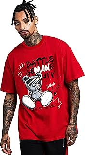 LEOTUDE Men's Cotton Blend Oversized Printed Round Neck T-Shirt(Color: Red)