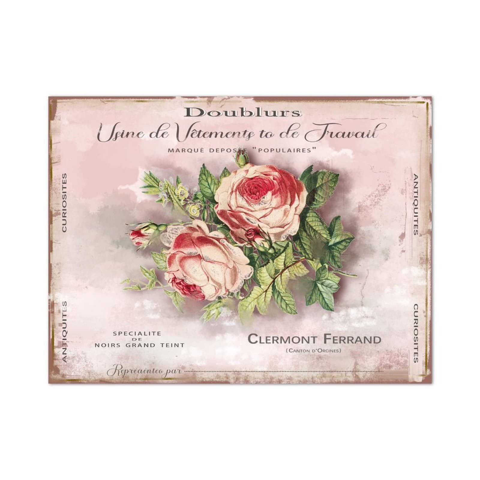 Rose française plaque bois vintage pour cuisine et buanderie