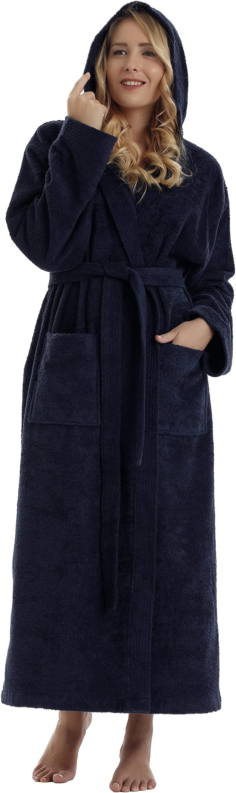 Women's Pacific Hooded Turkish Cotton Bath Robe with Full Length Options