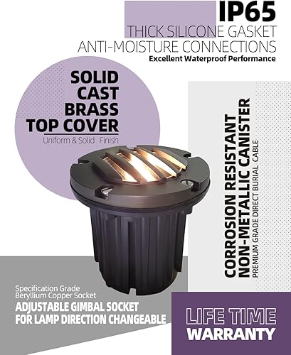 Miniatura 4 de Luces de pozo de paisaje de cubierta superior de latón, 12 V de bajo voltaje para exteriores en tierra, iluminación de paisaje para camino, entrada