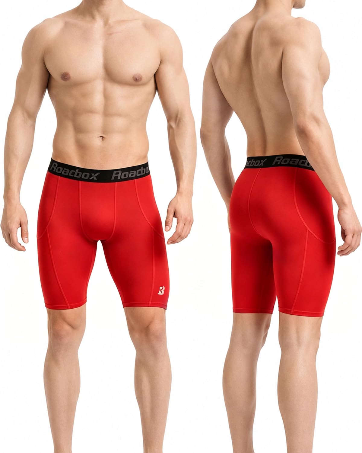 Roadbox Mens Compression Shorts, Spandex Athletic Running Shorts Red
