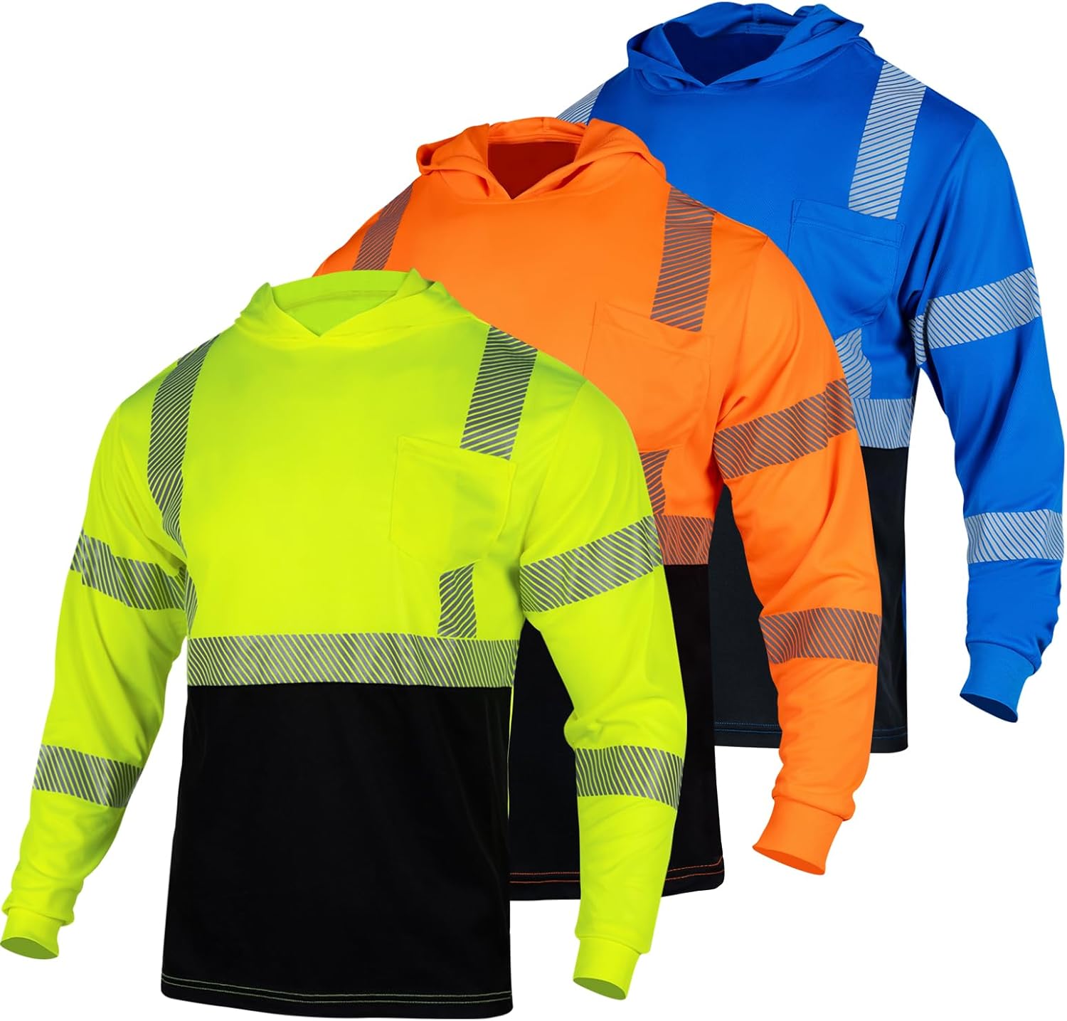 3-Pack High Visibility Hooded Work Shirts ANSI Class Safety