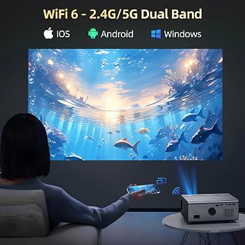 KSAN Movie Projector, [800 ANSI Lumen] Projector with WiFi 6, Movie Projector for Indoor Outdoor, 5W Speaker, Support 200inch, Video Proyector Compatible with Phone/TV Stick/PC/PS4