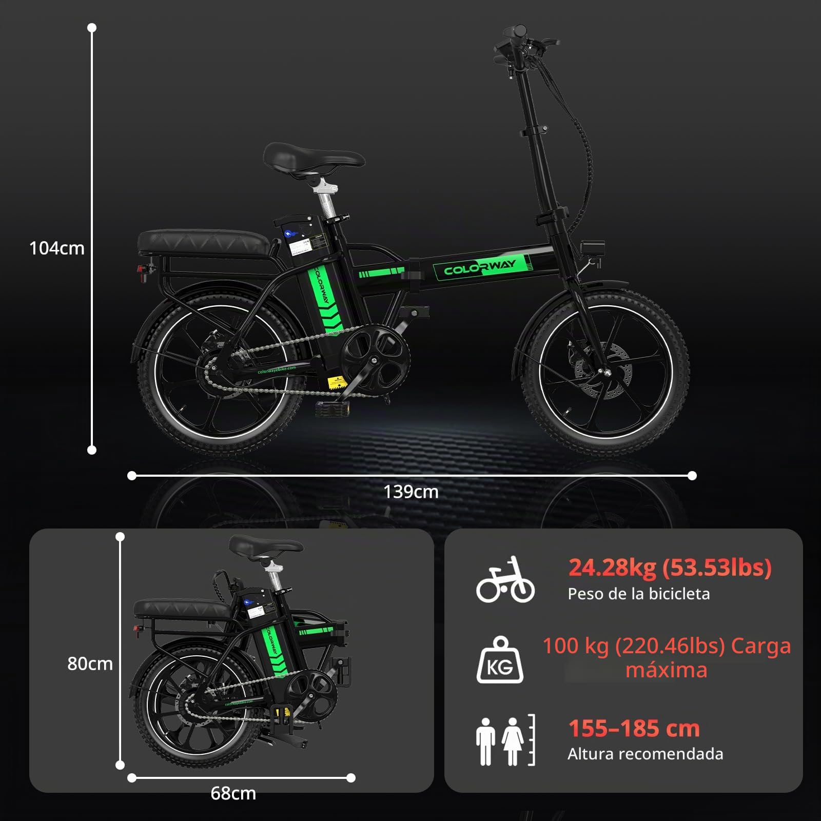 COLORWAY BK5S Bicicleta Eléctrica Plegable 16” – 36V 12Ah Batería Extraíble, Motor 250W, E-Bike Compacta Urbana, Bicicleta Eléctrica para Hombre y Mujer, Ideal para Ciudad y Desplazamientos