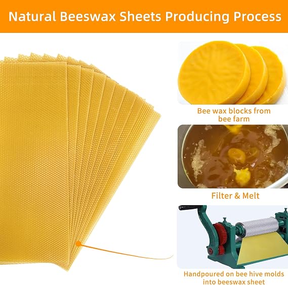 Lacaser Beeswax Sheets for Candle Making Kit, 20 Pcs 8x16 Pure Bees Wax Made Sheets Equals to 40pcs 8x8 Beeswax Sheets, Include Bee Ornaments,Cotton Candle Wicks for Bulk Candle Making