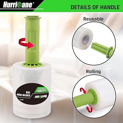 Miniatura 2 de HURRICANE Película elástica con mango de plástico, paquete de 2 mini rollos de película elástica transparente, calibre 80 de 5 pulgadas, 1000 pies,