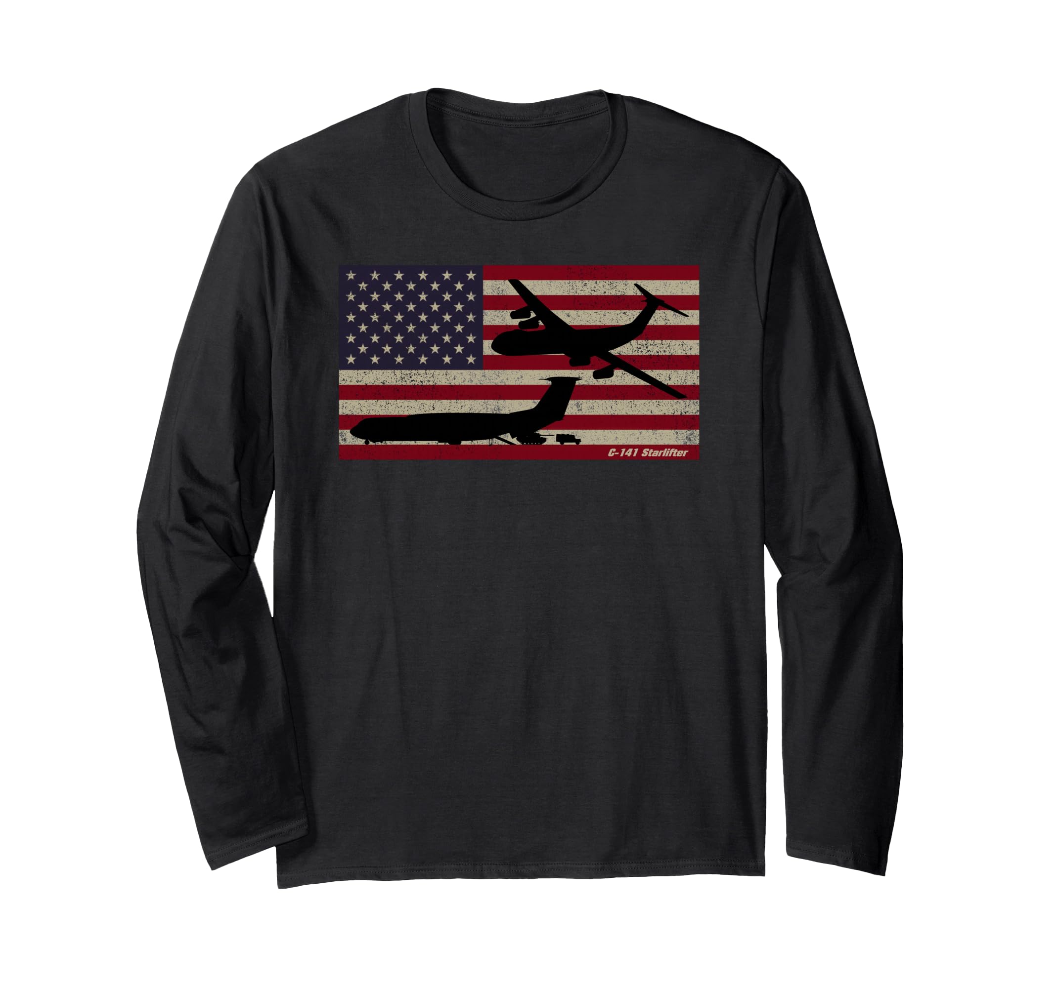 C-141 Starlifter American Airlifter Plane Patriotic USA Flag Long Sleeve T-Shirt