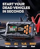 16-IN-1 Jump Starter Power Pack 27000mAh 7000A with Air Compressor 160PSI, Car Battery Booster Jump Starter (All Gas/14L Diesel/Hybrid) with Tire Repair Kit, Hook Stone, Tow Rope,Gloves, 800 Lumen - 2