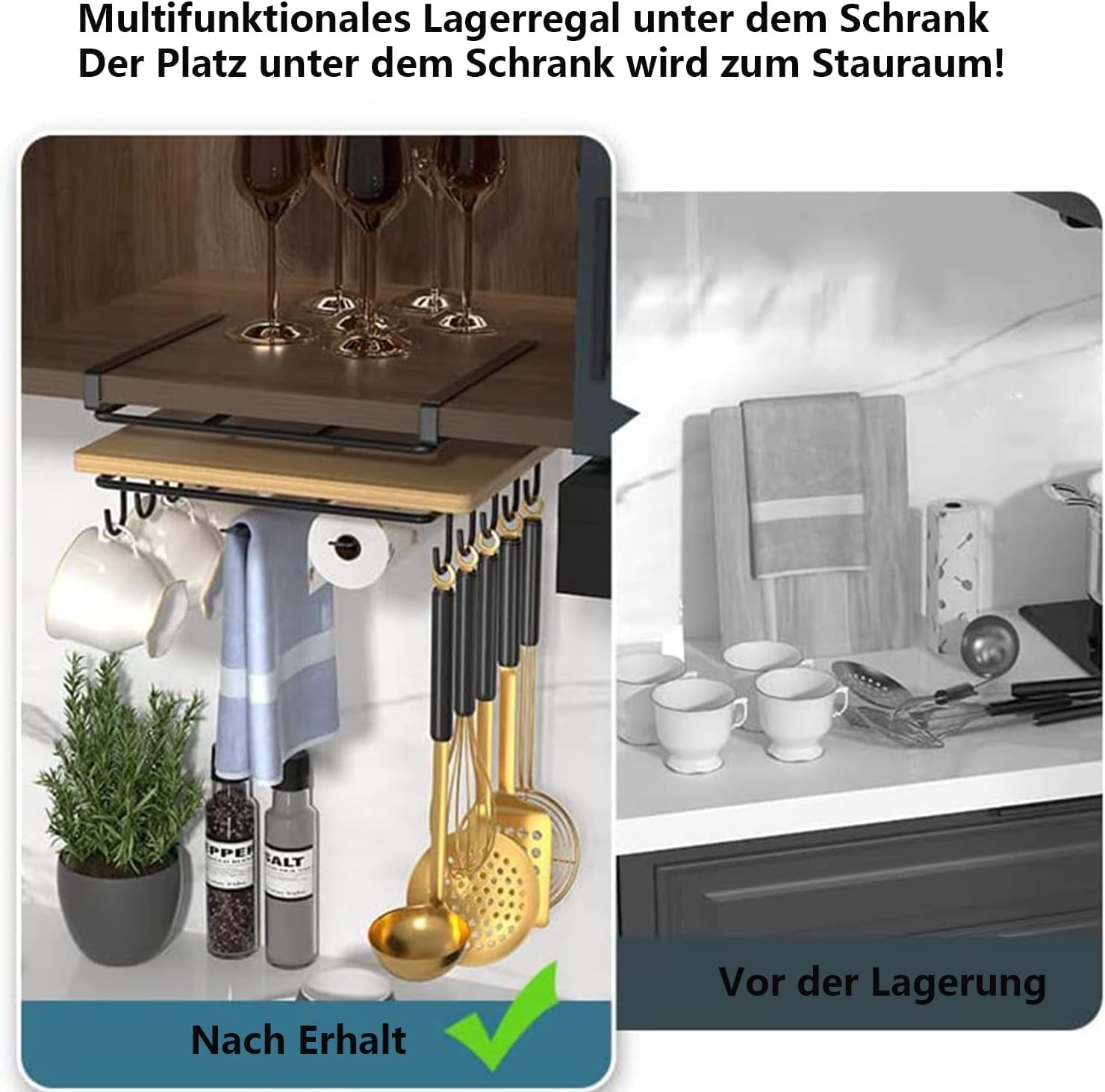 WEIKA Schneidebrett Regal Halter Edelstahl - Küchenorganizer Ohne Bohren Schwarz Für Schränke