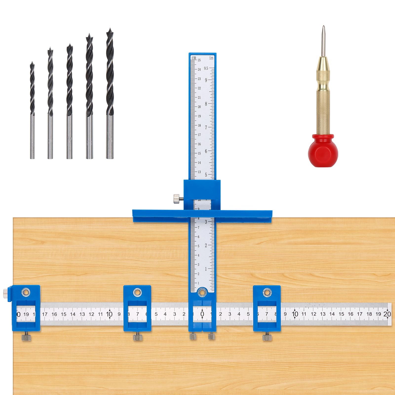 Doygim Cabinet Hardware Jig with Hole Punch + Bits, ABS Material, Blue