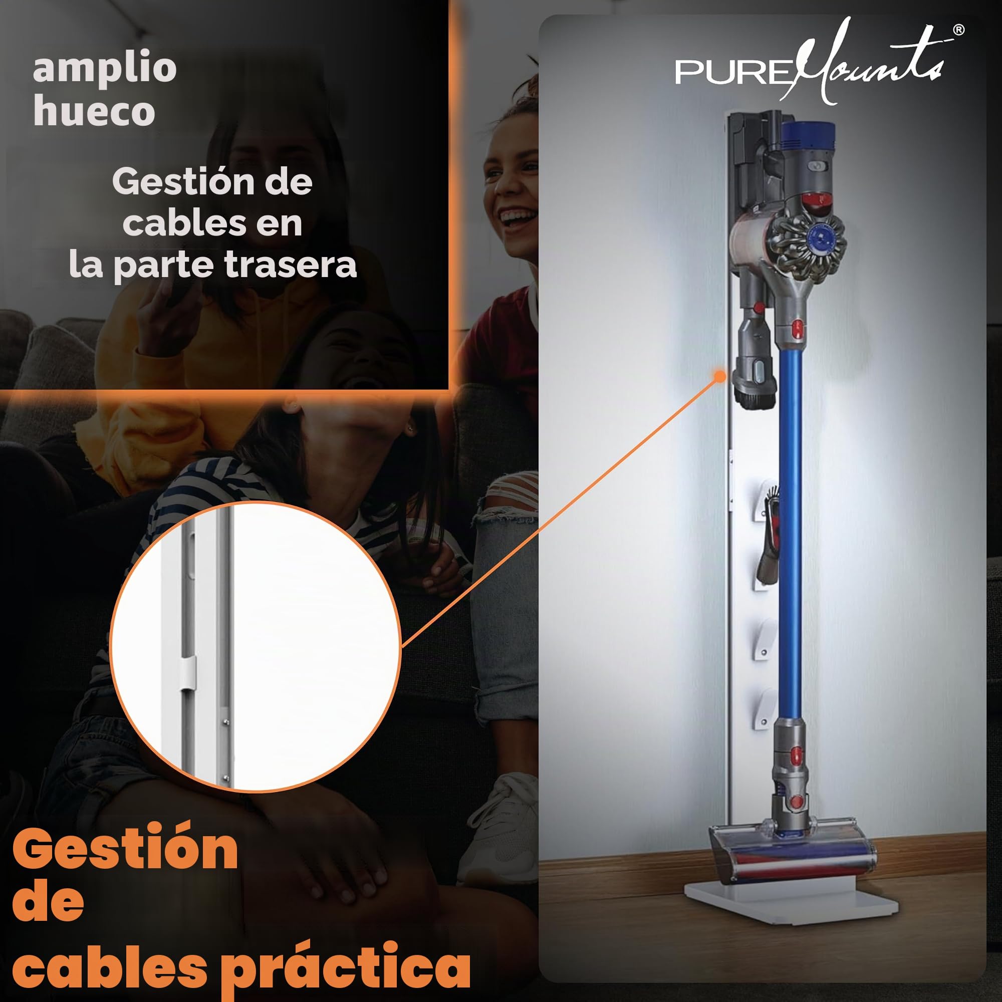 PureMounts - Soporte de Suelo para aspiradora Dyson V6 Pro, V7, V8, Cyclone Absolute, V10, Torque Drive y V11, V12 Slim, V15 Detect Absolute - Blanco