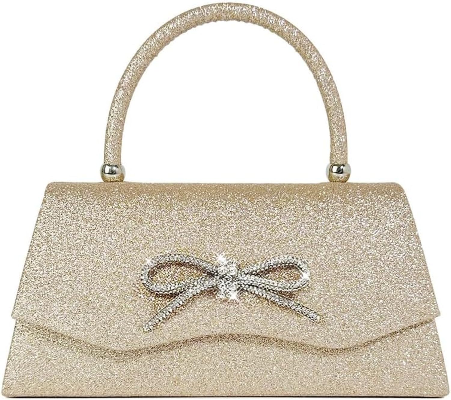 KGAIXN Womens Glitter Rhinestone Bow Clutch Handbag Sparkly Evening Purse Wedding Party Prom Cocktail Bag for, Gold-w