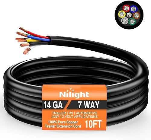 Miniatura 59 de Nilight - Cable conector reforzado de 7 vías para trailer, con caja de derivación de 7 salidas, de 8 pies de largo, apto para remolques motorizados