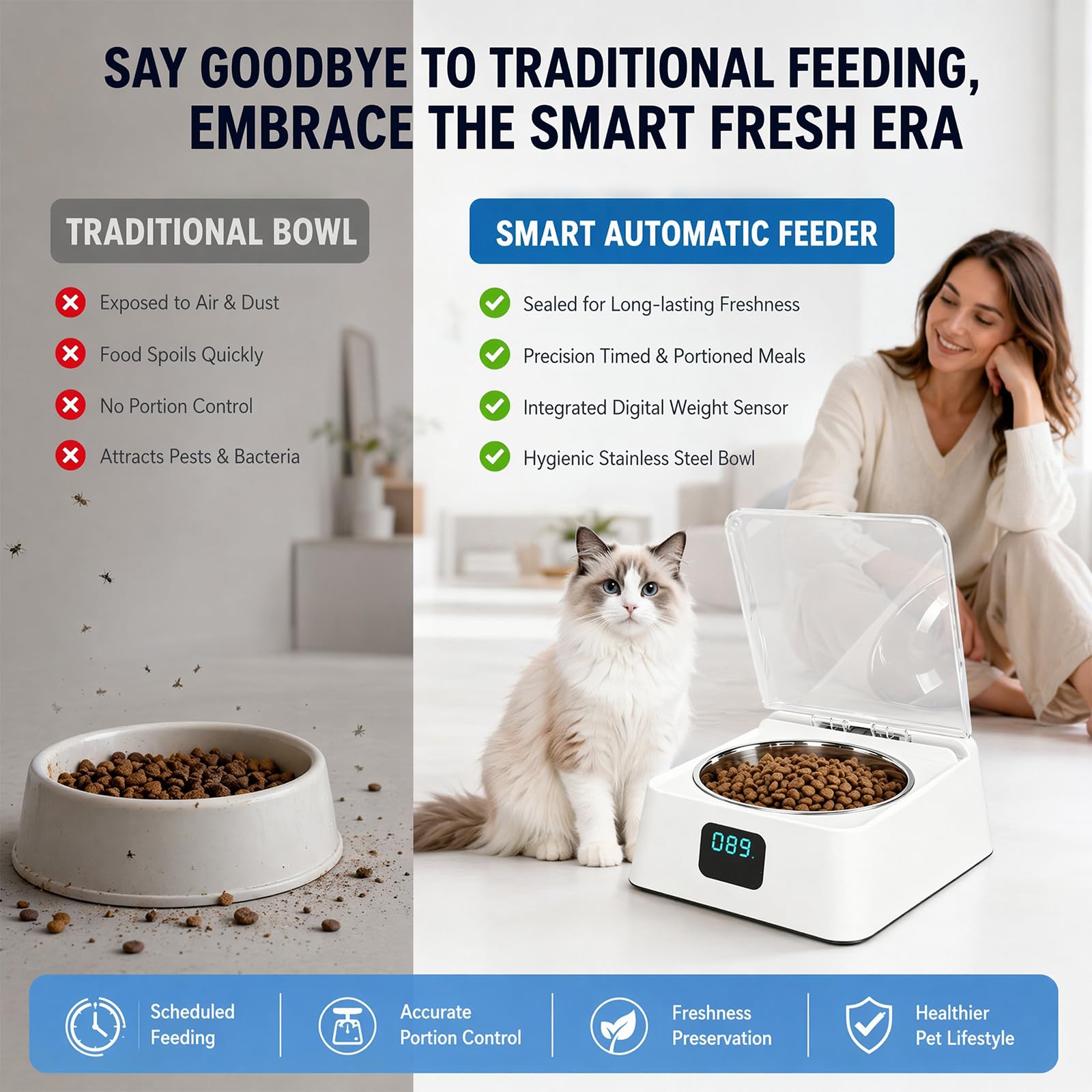 Nassfutterautomat für Katzen - Induktiv Aufklappbarem Deckel Futterautomat Katze Nassfutter,Automatisierte Futterspender für Katzen Nassfutter Trockenfutter Fressnapf