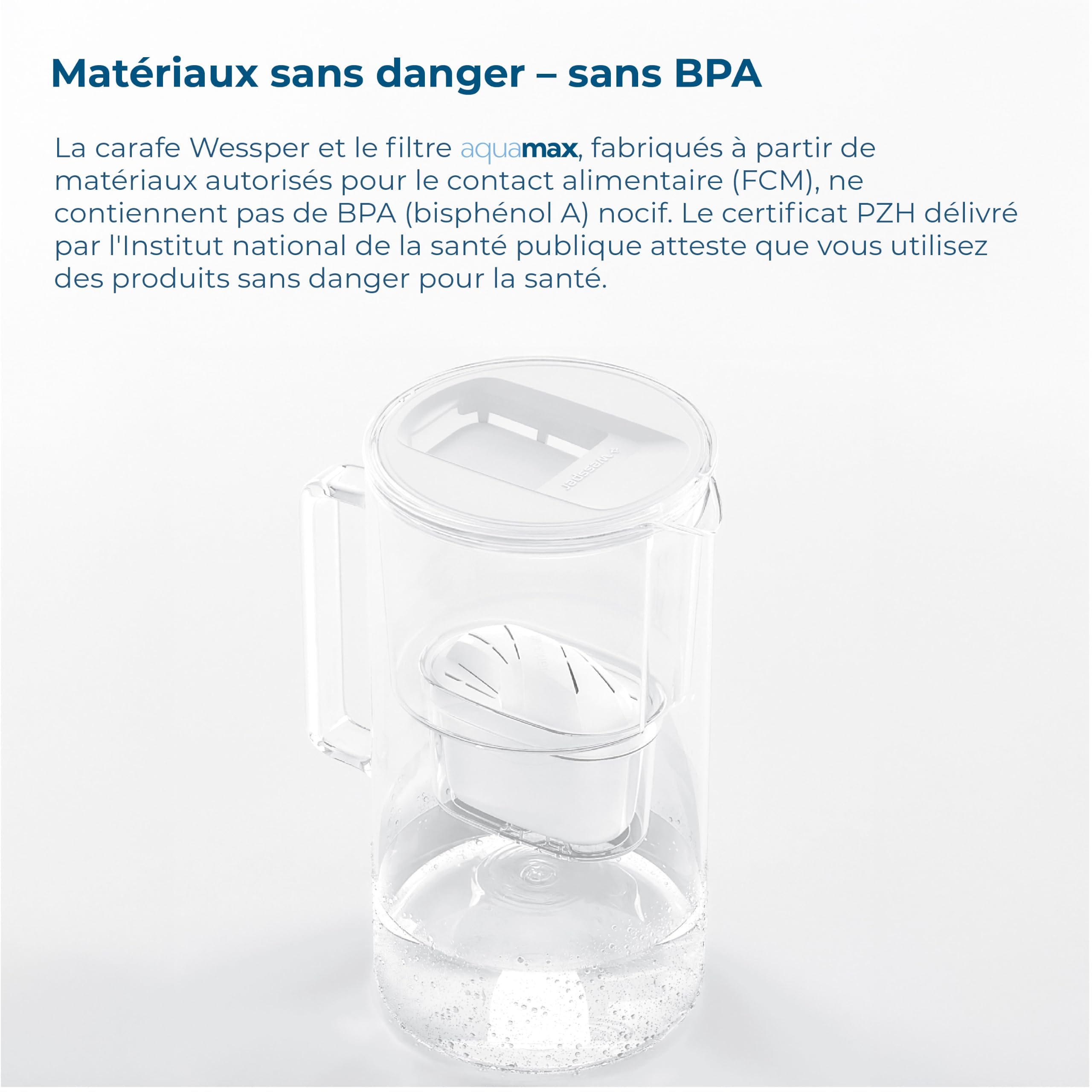 Wessper Carafe Filtrante Verre 3l, Carafe et 5 Filtre - Blanc | carafe filtrante verre et filtre a eau, cartouche filtrante charbon actif eau, BPA Free