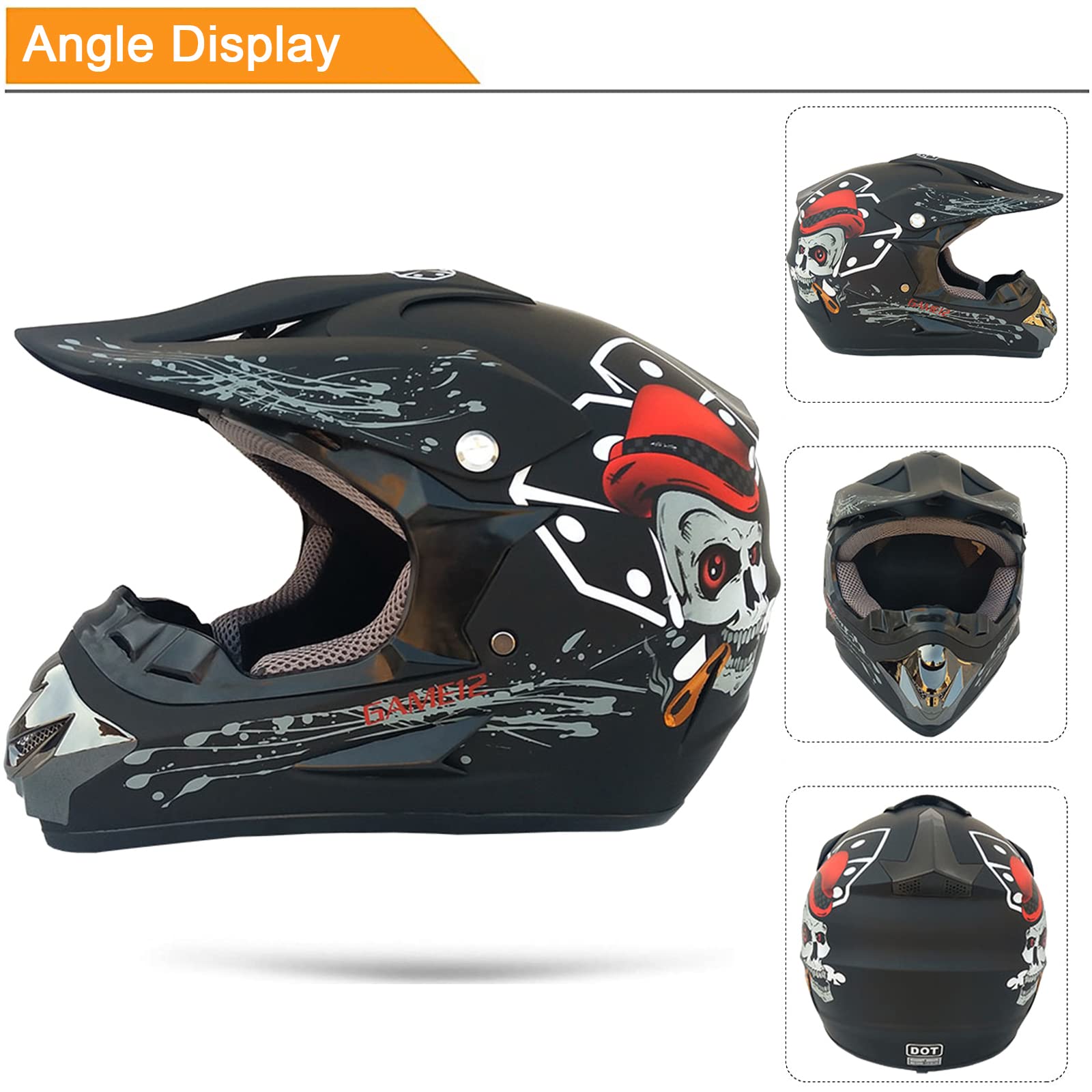 Casco Motocross Bambino Set, Casco da Cross, Casco Integrale da MTB Adulti E Bambini, Caschi Bicicletta Downhill MX Enduro con Occhiali Guanti Mask Rete Del Casco (S-XL, 52-59CM)