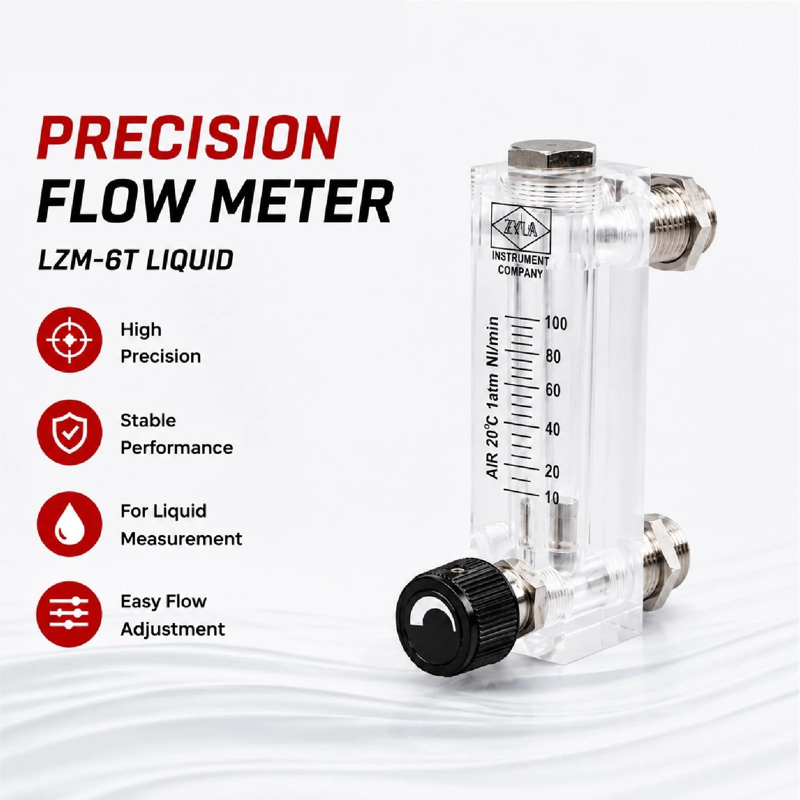 LZM-6T Medidor de Flujo rotámetro Panel acrílico Líquido pequeño 6-1000 ml(Liquid 16-160ml-min)