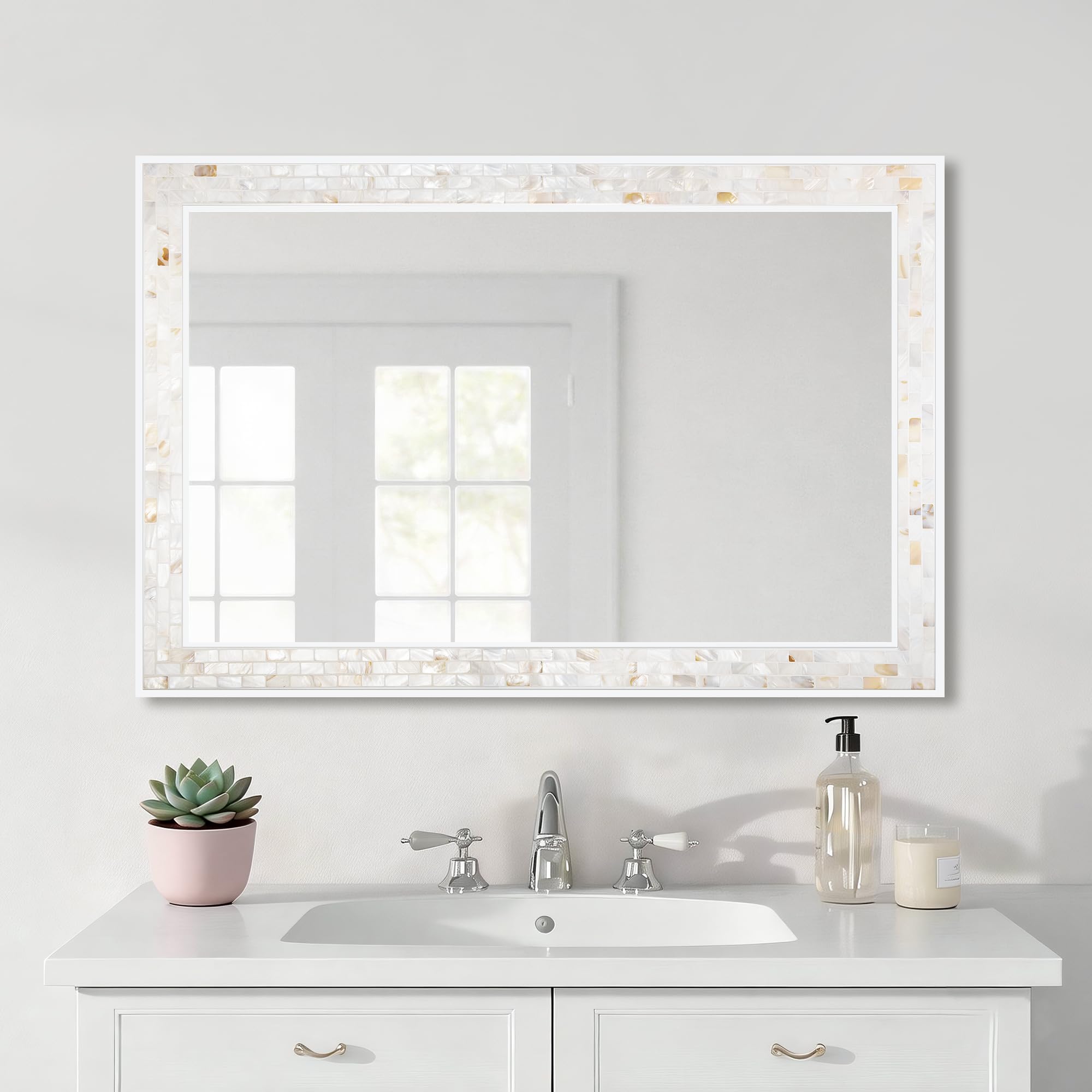 DUQIMO Mother of Pearl Inlay Rectangle Mirror