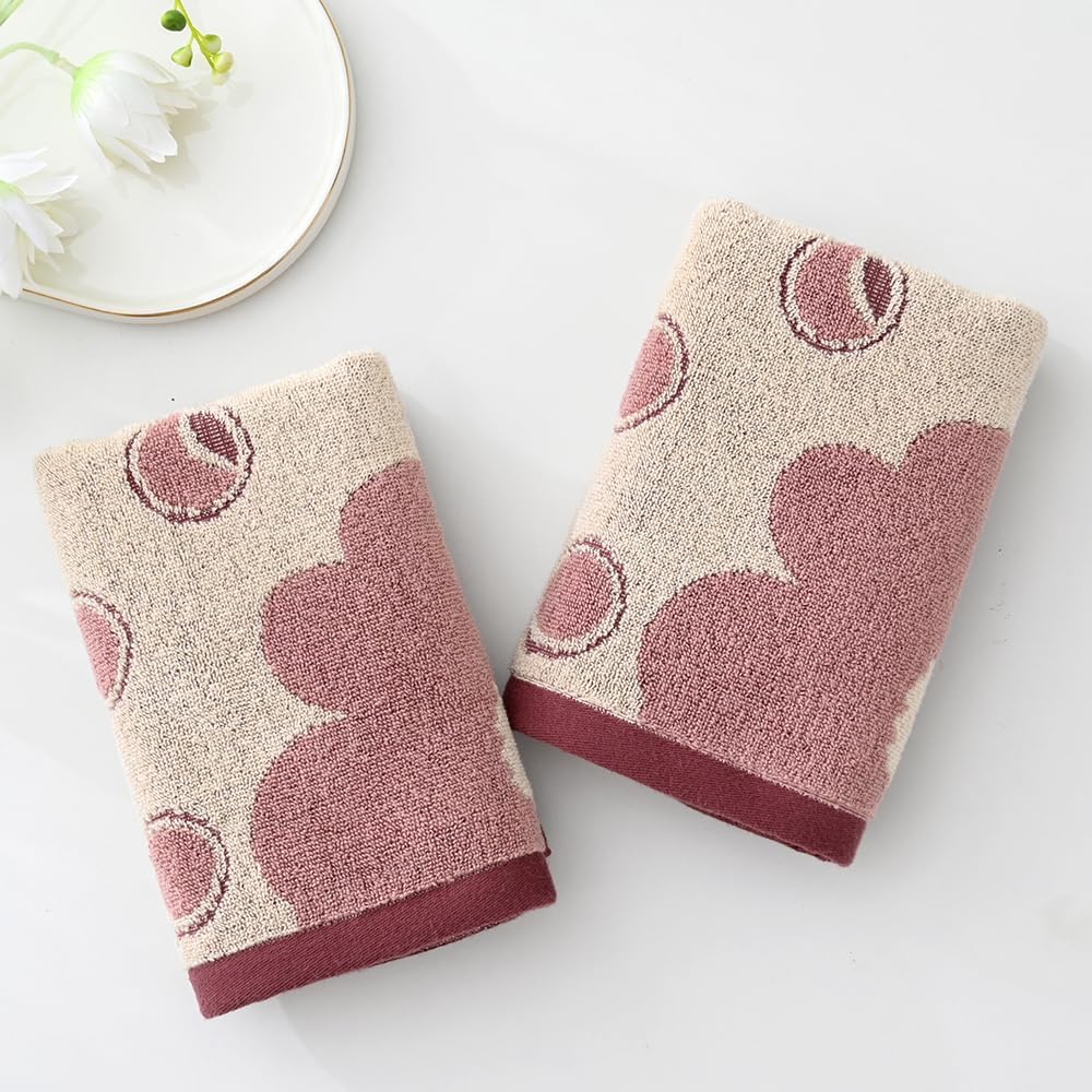 YiLUOMO Floral Bubble Pattern Hand Towel Set of 2 Highly Absorbent Quick Dry 100% Cotton Decorative Hand Towels for Bathroom, Hotels, Travel, Spa 13" X 29"(Brown) - Image 3