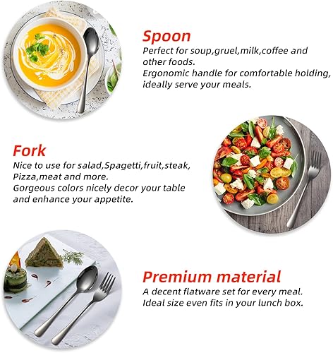 Miniatura 4 de Juego de 24 cucharas y tenedores, cubiertos de acero inoxidable, cubiertos de cocina pulido espejo para comidas diarias, fiambrera, viajes, hotel y