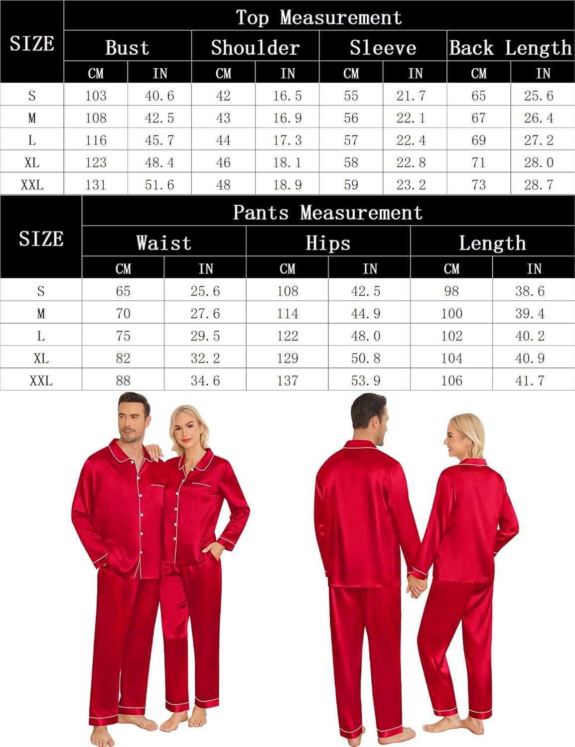 SWOMOG Couples Pajamas Sets Silk Satin Long Sleeve Sleepwear Button Down Loungewear Pjs Set Classic Pajama S-XXL - Image 6