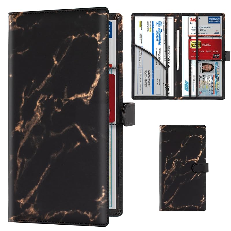 TOURSUIT Porta-Documentos Automotivo para Registro e Seguro, Organizadores para Porta-Luvas T Marble Black
