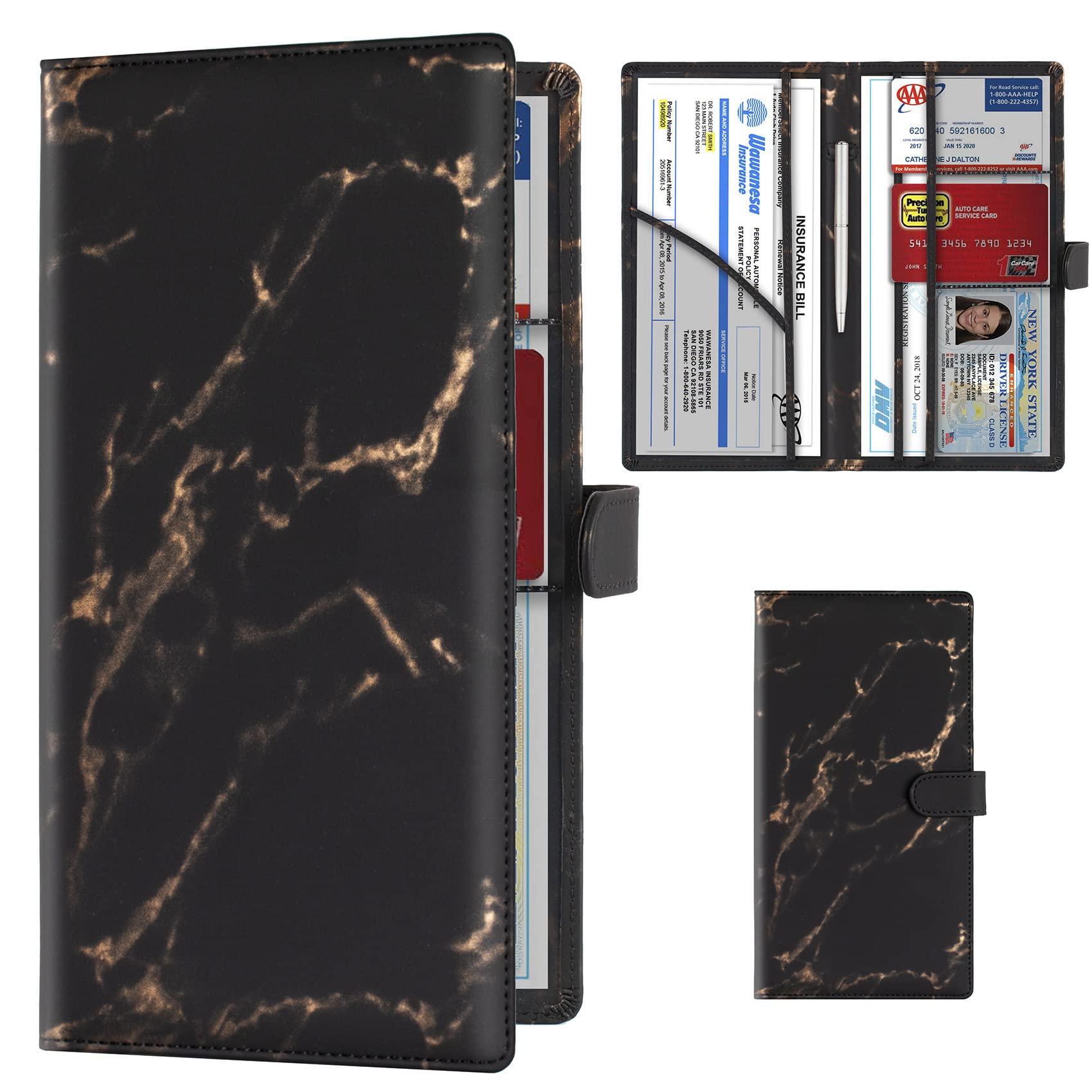TOURSUIT Car Registration and Insurance Card Holder, Marble Black