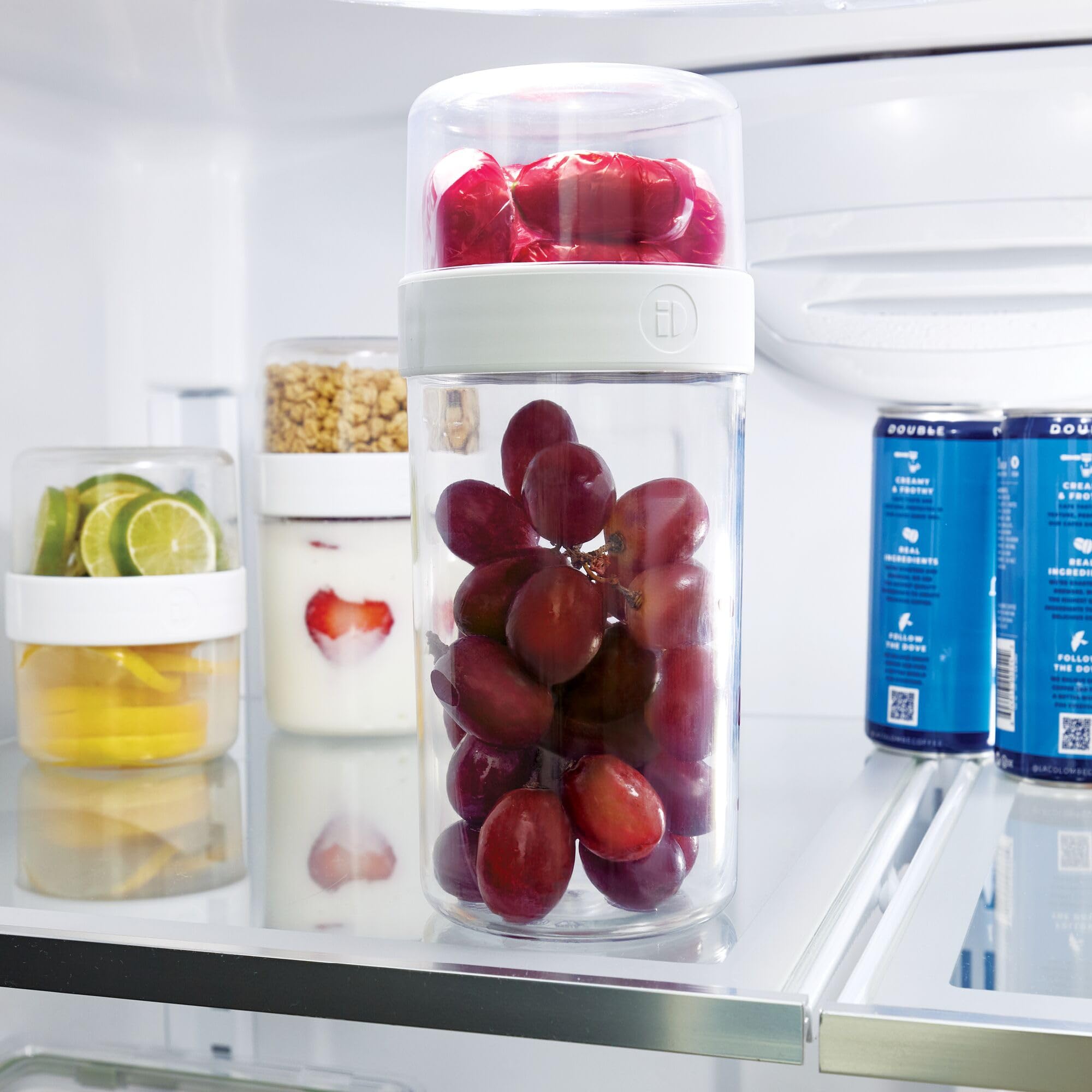 InterDesign iDesign Große Stack 'n Snack Lebensmittelbehälter, stapelbare Snackbehälter, 4 Stück, transparent/weiß