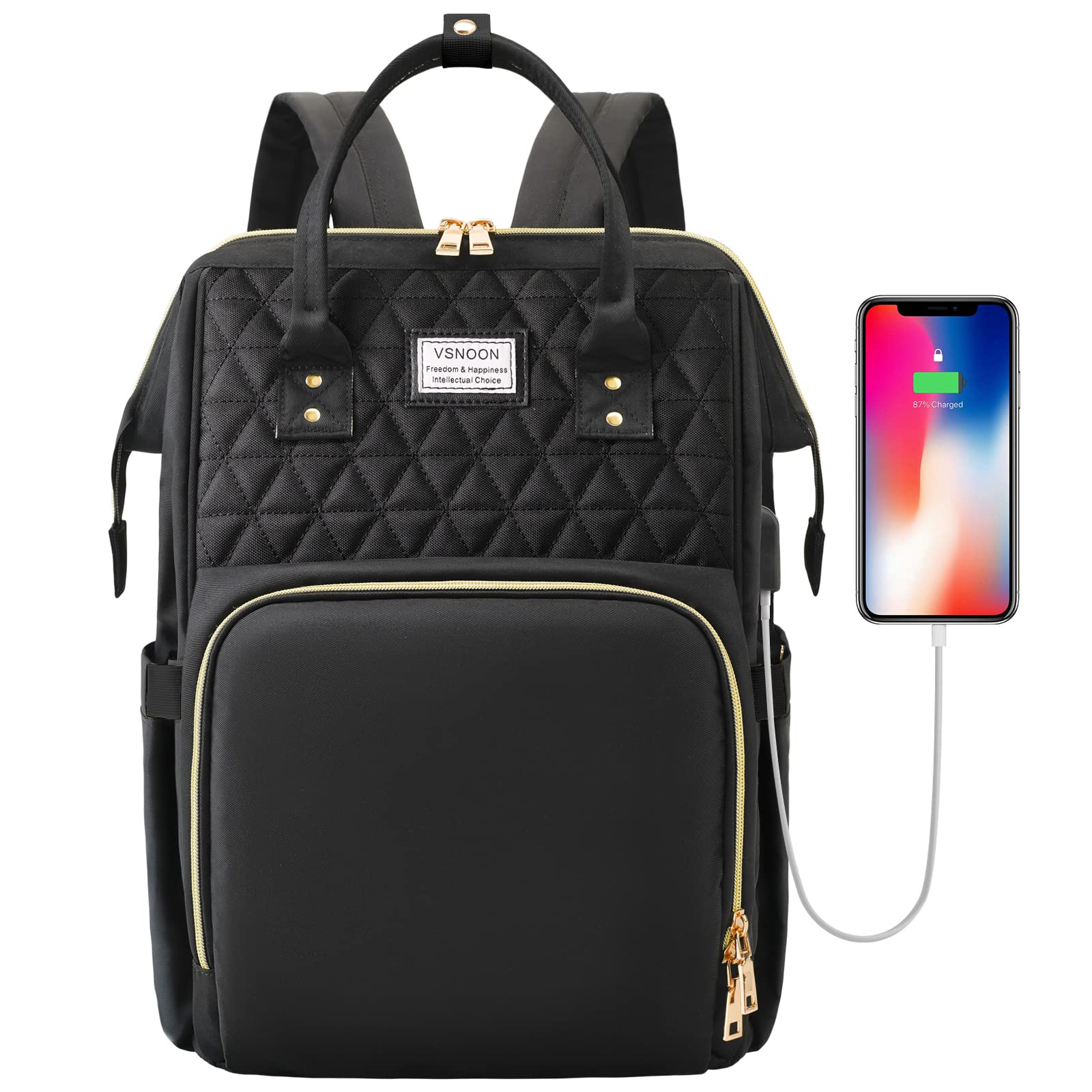 VSNOON Laptop Backpack for Women, 15.6 Inch Laptop Bag with USB Charging  Port, Water Resistant Travel Backpack for Women Work Nurse/Teacher Casual 
