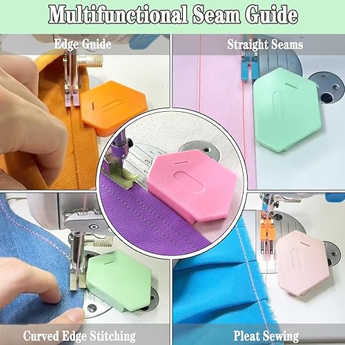 Miniatura 3 de 3 piezas de guía magnética de costura para máquina de coser, guía poligonal multifuncional para dobladillo con escala, suministros universales de