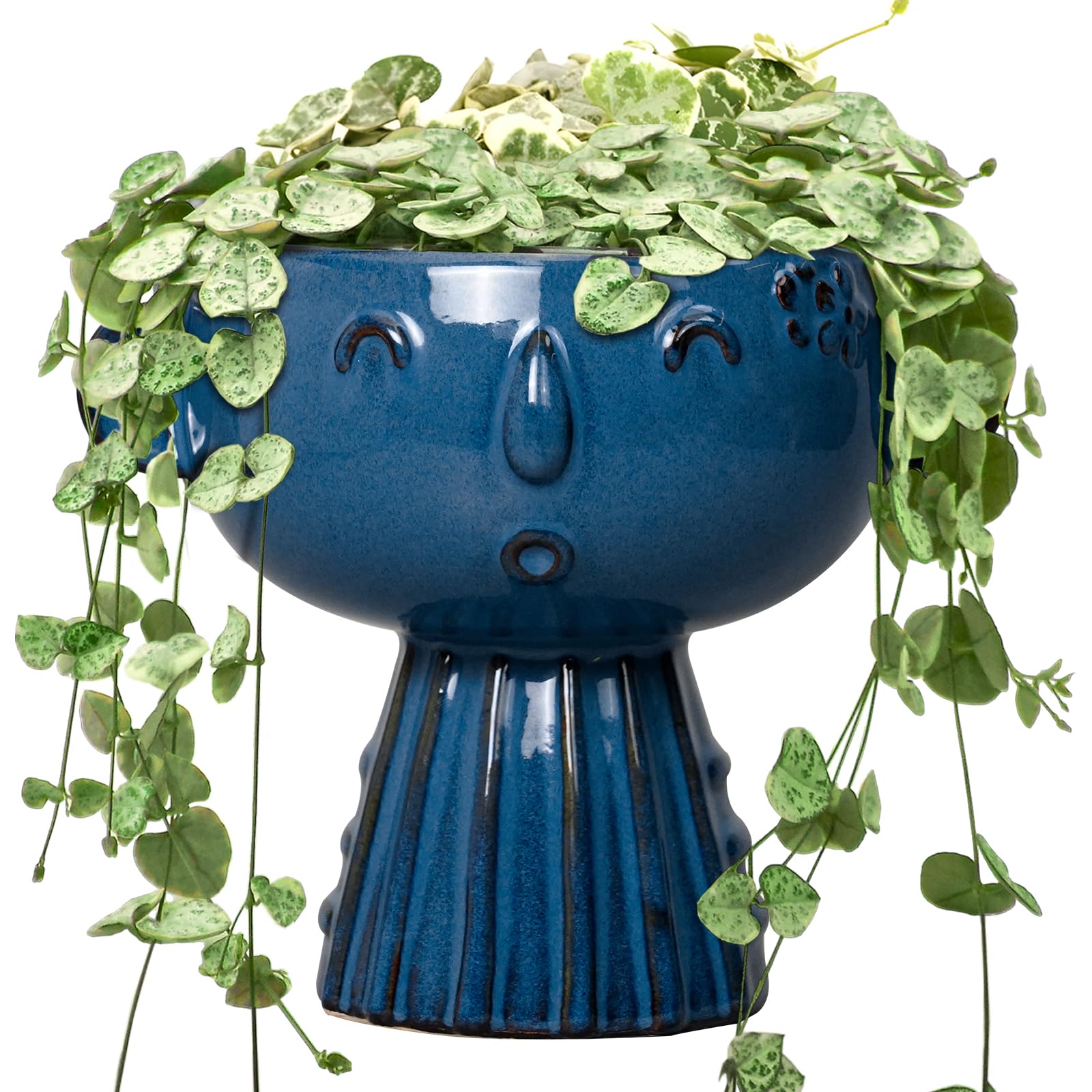 Fivepot Head Planter Pot - 7 Inch Cute Face Planter for Indoor Outdoor Plants Ceramic Succulent Pot Round Flower Pot Present for Mother Christmas with