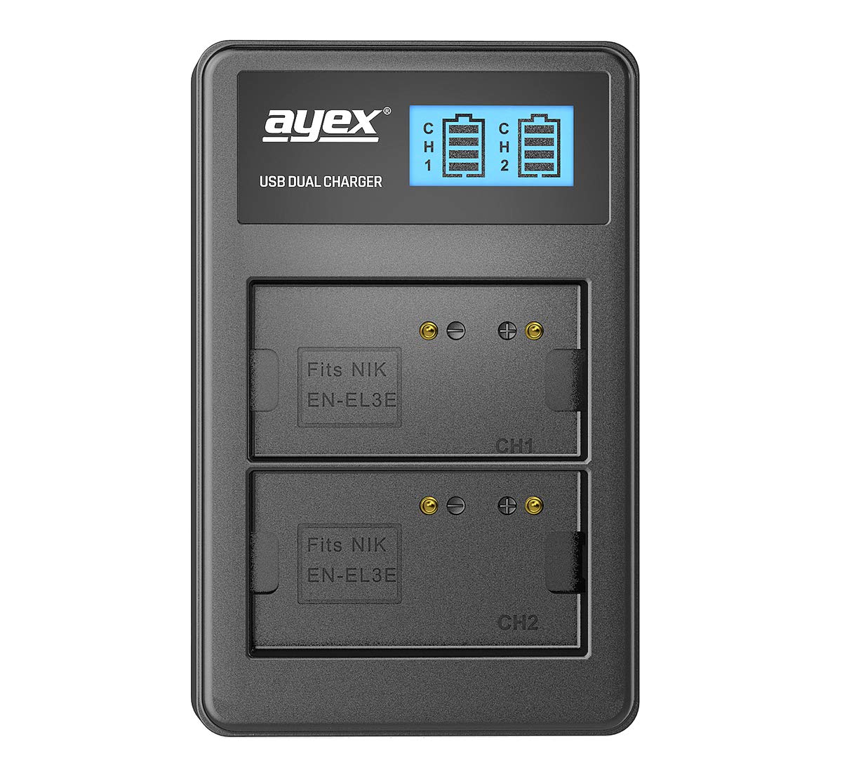 ayex Caricatore USB Dual compatibile con batterie Nikon EN-EL15 per ad esempio Z7 II Z6 II Z5 D850 D780 D750 D600 ricarica tramite USB-C ad esempio laptop e power bank con indicatore di carica LCD ayex Caricatore USB Dual compatibile con batterie Nikon EN-EL15 per ad esempio Z7 II Z6 II Z5 D850 D780 D750 D600 ricarica tramite USB-C ad esempio laptop e power bank con indicatore di carica LCD