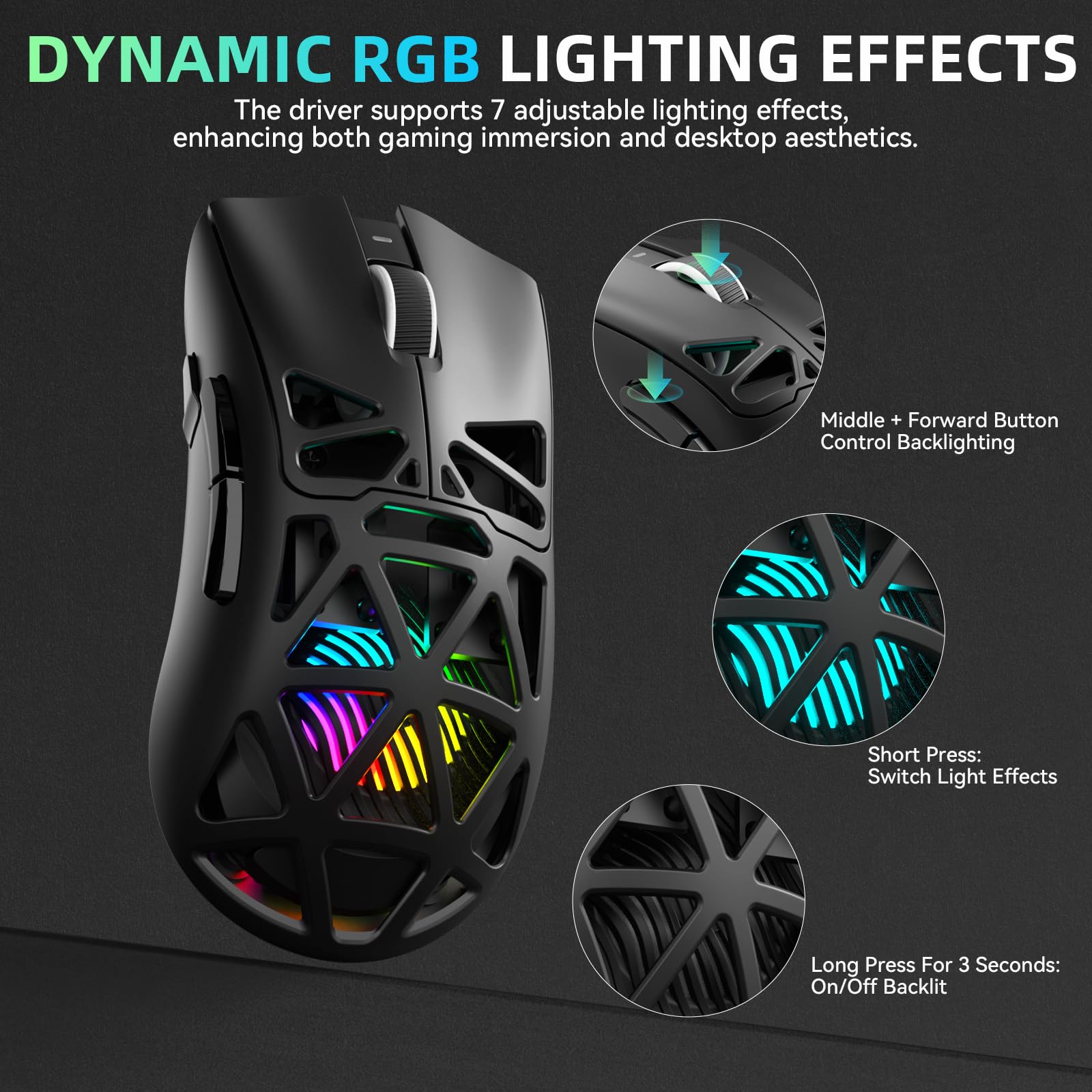 AULA SC620 Kabellose Gaming Maus, PixArt PAW3311-Sensor, 12000DPI, 8KHz, 67g, RGB, Schwarz