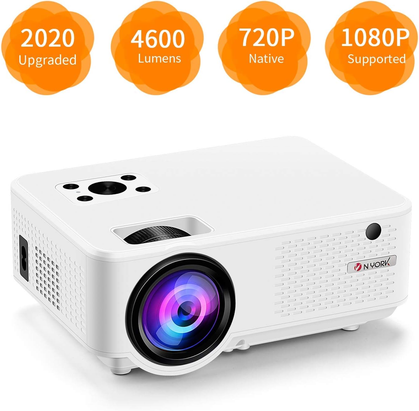 Mini Projector, [2020 Upgraded] 4600 Lumen Video Projector, 1080P Supported 210" Display, 55,000 Hours Lamp Life, Compatible with Phone,Computer,Laptop,USB,HDMI,VGA