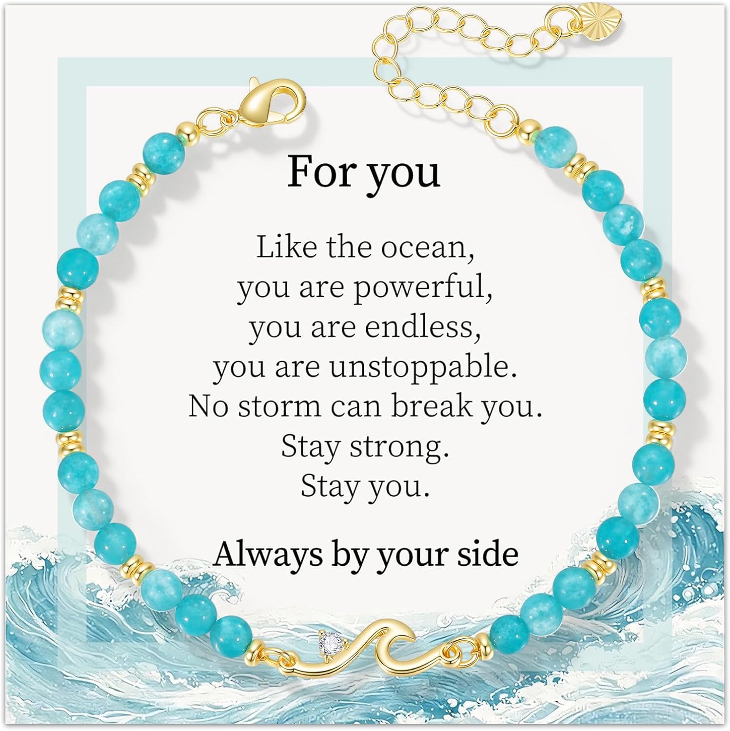 Amazon.com: Wave Bracelet for Women, 14K Gold Plated Amazonite ...