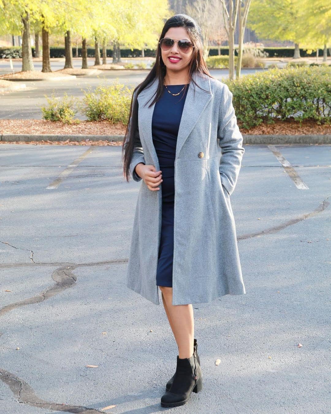 CURLBIUTY Women's Pea Coat Double Breasted A Line Long Trench Coat Winter Dress Coat with Pockets - Image 5