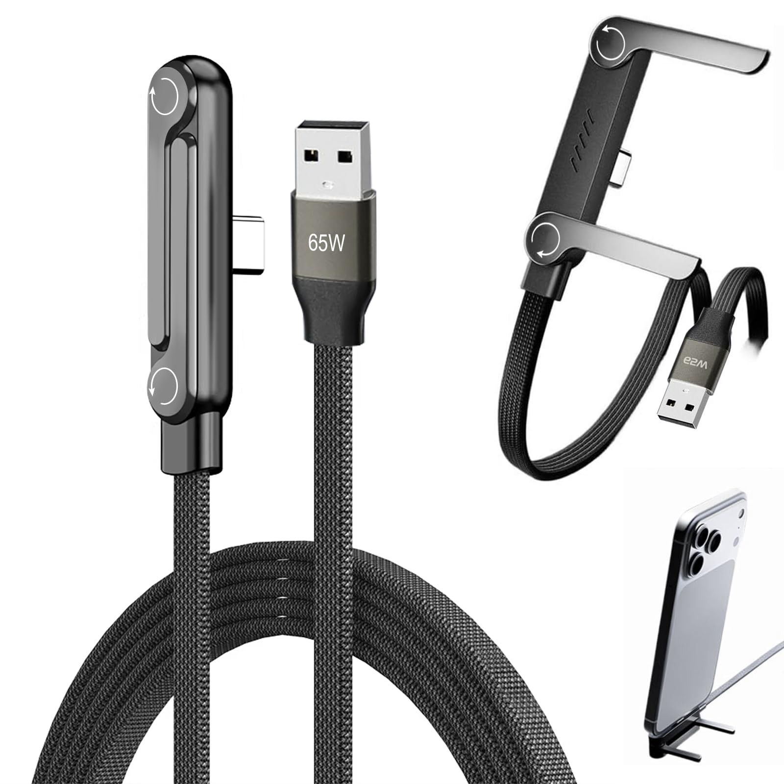 Caricatore rapido 65W 2 in 1 1.5m cavo di ricarica B-C per telefono e tablet