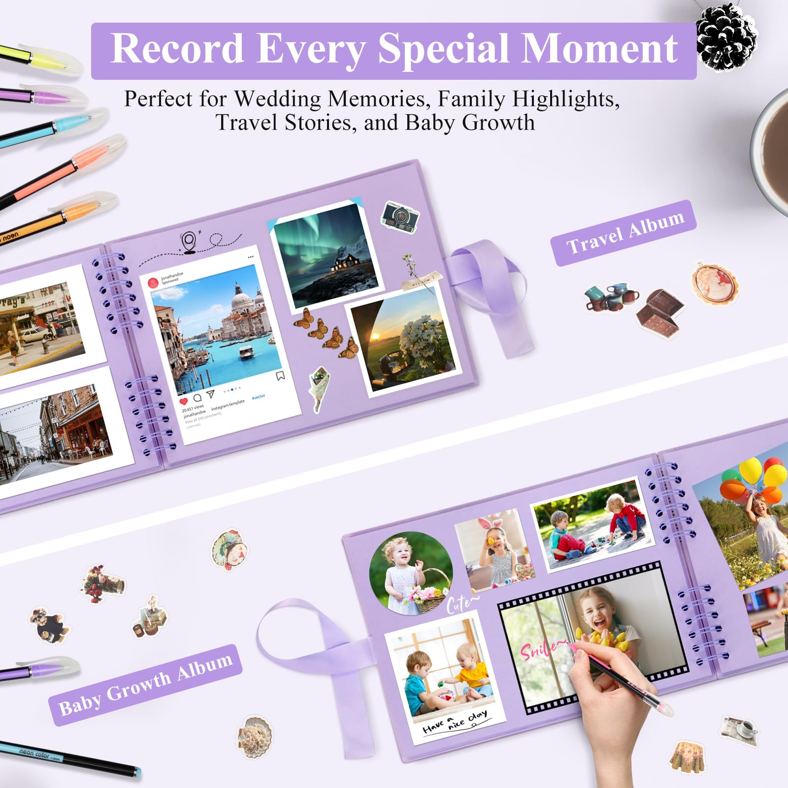 Album Photo Scrapbook DazSpirit - 80 Pages Rigides, Avec Marqueurs Et Autocollants, Cadeau Créatif